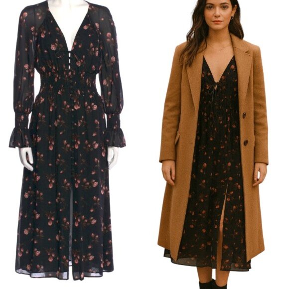 REFORMATION MAXI BLACK FLORAL PRAIRIE LACE UP CORSET TOP DRESS SZ. 2 EUC - Picture 2 of 6